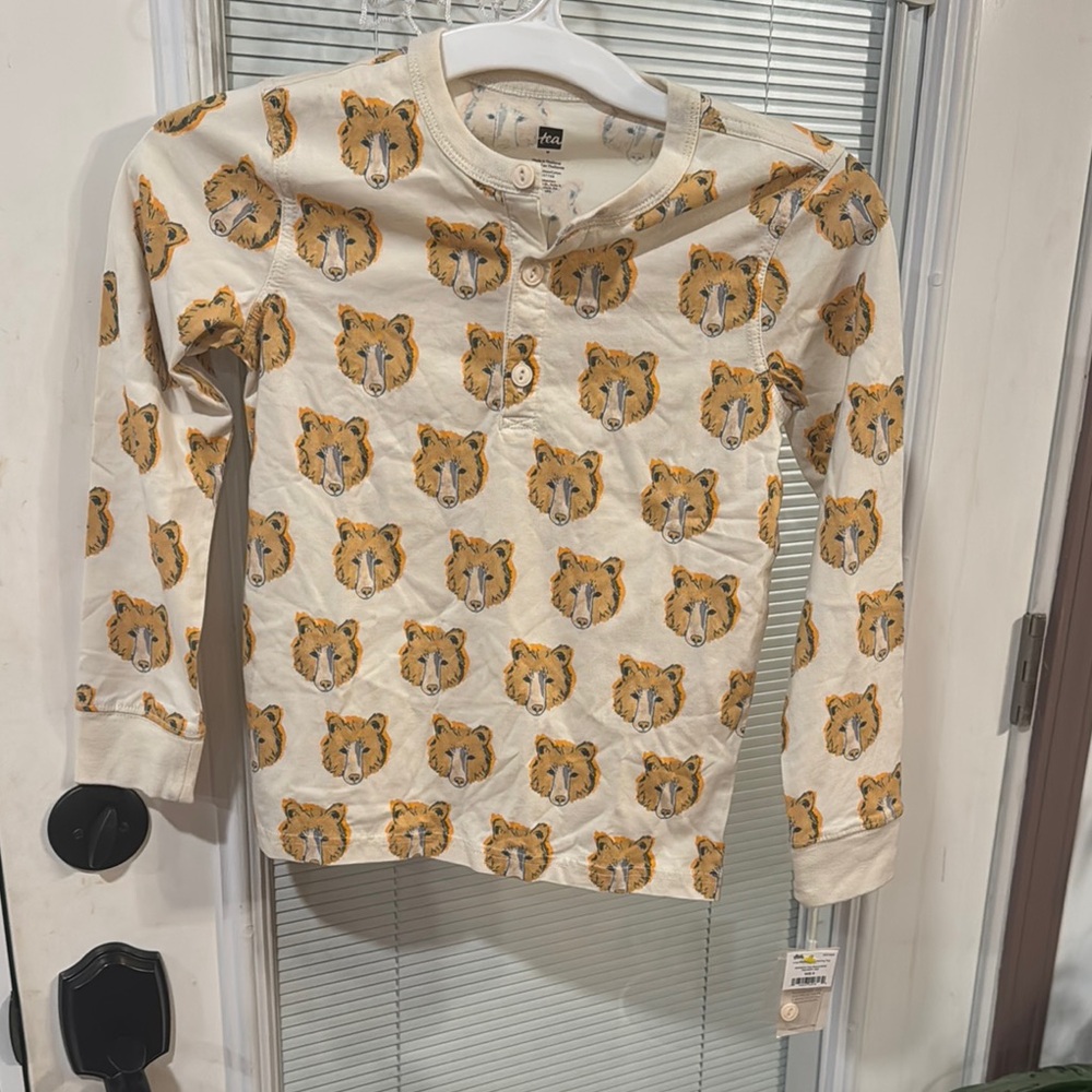 Tea Collection Cream and Orange Tiger Print Long Sleeve Tee